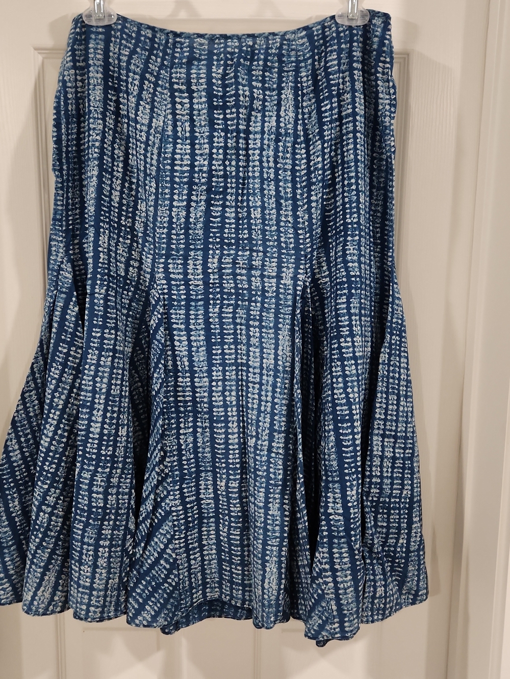 Lauren Ralph Lauren Blue Batik Cotton Godet Midi Skirt Gored Boho Flared 14P